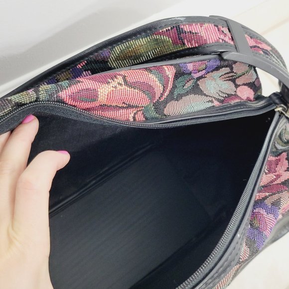 Jordache Vintage Pink Floral Woven Overnight Carry On Luggage Travel Bag Strap - Picture 7 of 14